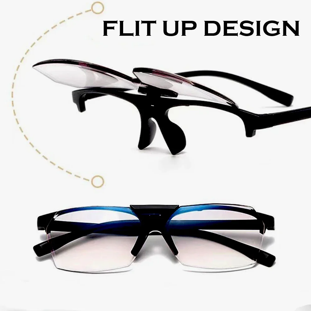Clara Vida Designer Shallow Gray Flip Up See Far And Near Easy Carry Reading Glasses For Men Women +1 +1.5 +2 +2.5 +3 +3.5 +4