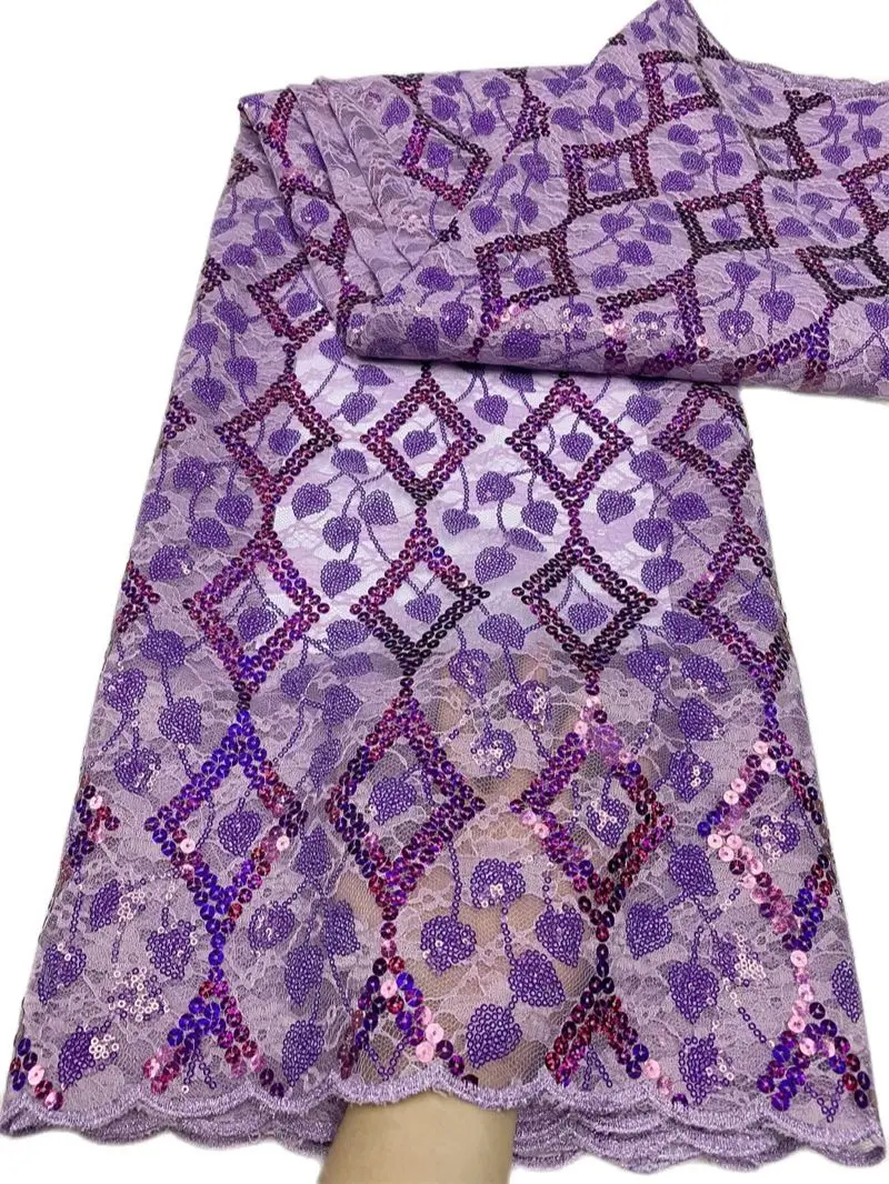 

Африканская французская кружевная ткань с фиолетовыми блестками, 2022, нигерийское кружево, 5 ярдов, Тюлевая кружевная ткань для вечернего свадебного платья