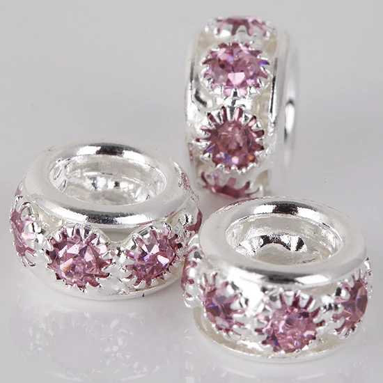 

10pcs Silver Golden Color Rhinestone Big Hole Beads DIY Loose Spacer Beads For Jewelry Making Findings Components