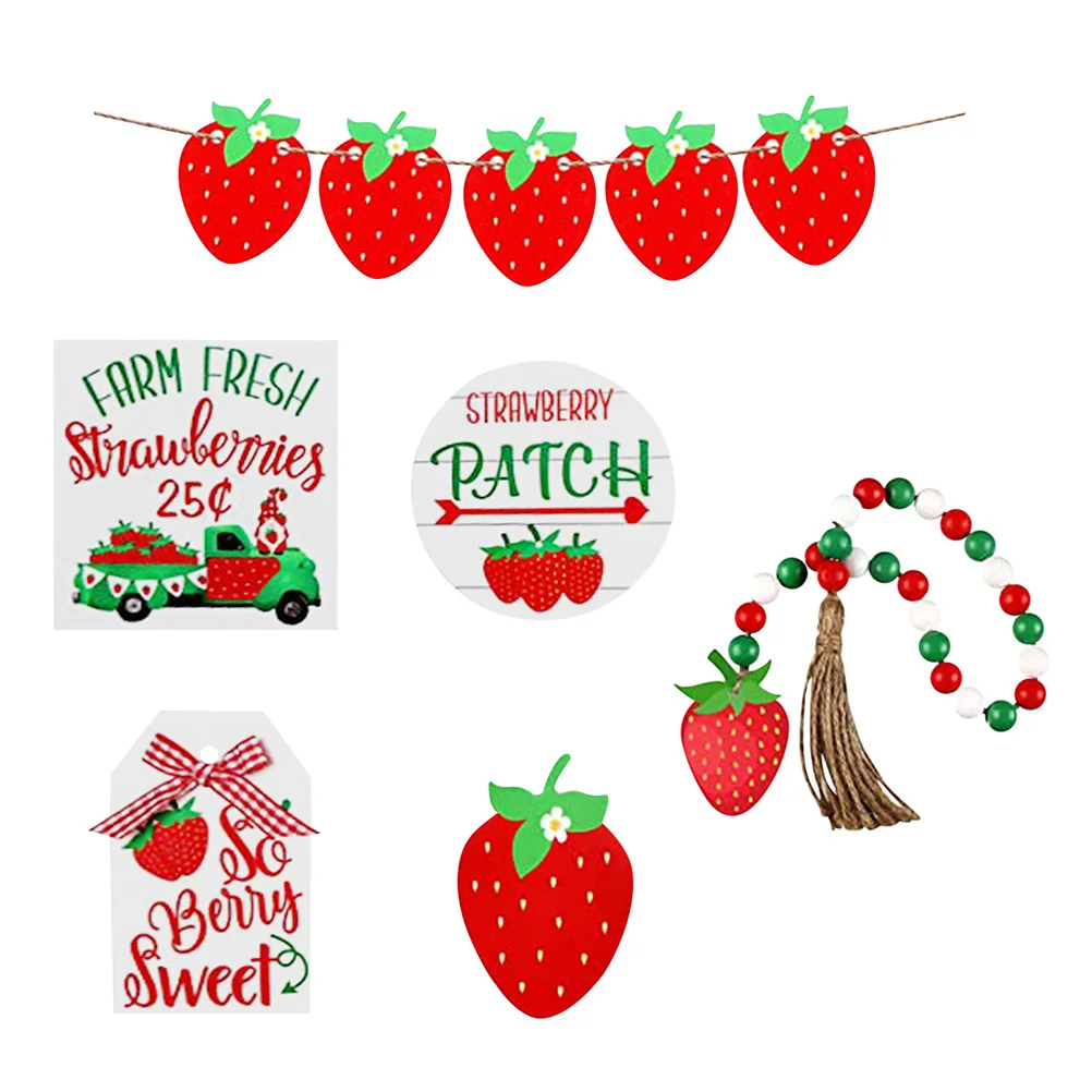

Strawberry Tray Tiered Decor Sign Banner Summer Party Wood Birthday Farmhouse Garland Tassel Fruits Table Decorations Signs