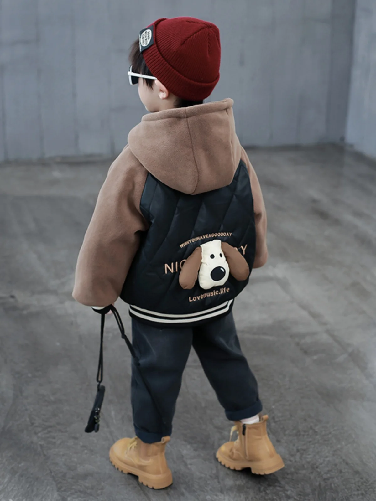 Тренч Boy Western Sle Puppy Line на флисовой подкладке Верхняя одежда Осенне-зимний капюшон