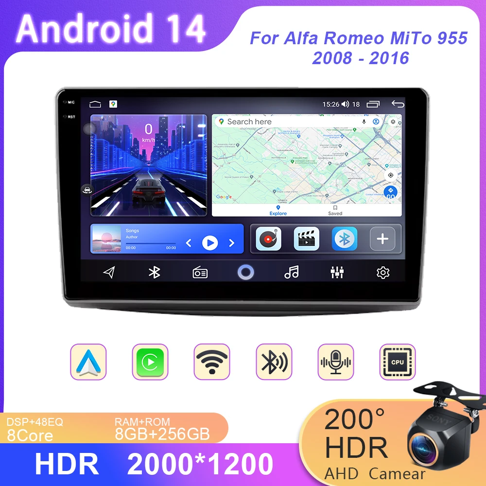 Автомагнитола Carplay для Alfa Romeo MiTo 955 2008-2016 Android 14 мультимедийный видеоплеер
