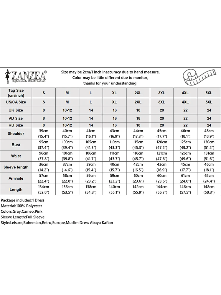 ZANZEA Мусульманский хиджаб с длинным рукавом Абая Халаты Женские исламские