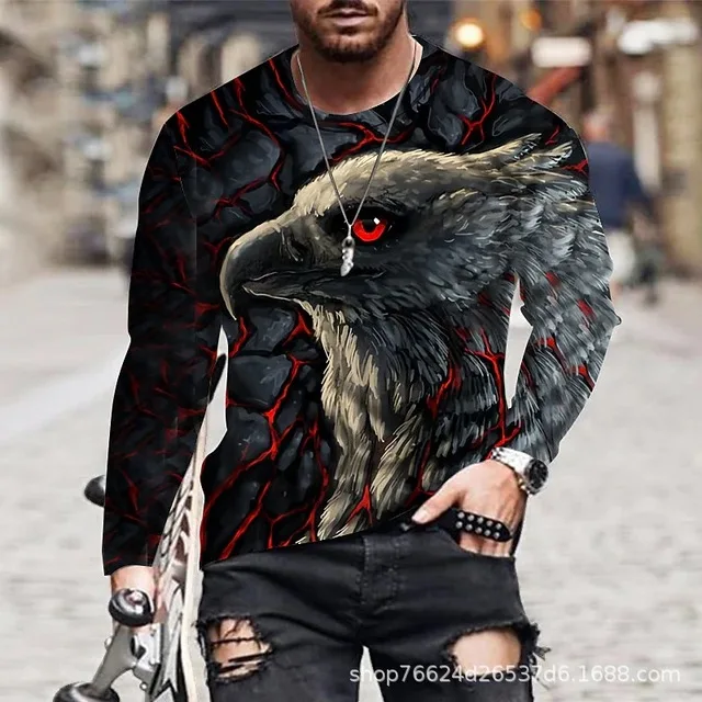 

Animal Eagle Vintage 3D Print Summer Men's Round Neck T-shirt Casual Long Sleeve Oversized T Shirt Fashion Pullover Men Clothing