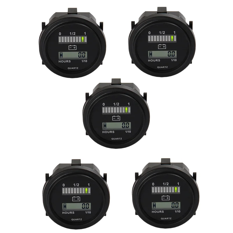 

5X LED with Hour Meter Round Battery Indicator Meter Gauge 12/24V 36V 48V 72V for Boat Golf Cart Club