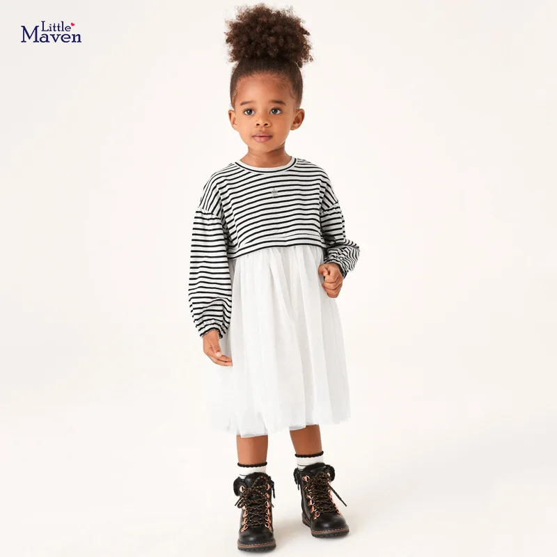 

Little maven 2023 New Fashion Baby Girls Lined Elegant Dress Cotton Lovely Children Autumn Casual Clothes for Kids 2-7year