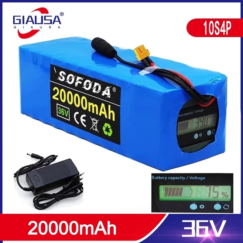 

36V20AH Electric Bike Battery 20A BMS Lithium Battery Pack 36 Volt with Ebike Battery XT60 plug with Capacity Indicator+charger