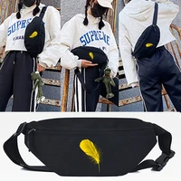 yellow feather print waist bag hip hop bum bags new unisex fanny pack street fashion crossbody shoulder bag sports running packs