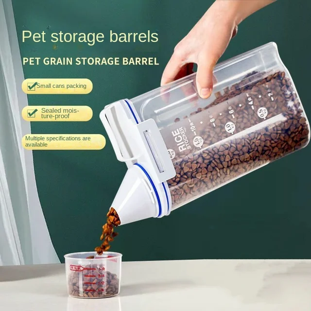 Pet Storage Box Dog Food Plastic Dispenser Jar Container Bottles With Measuring Cup Damp-proofing Dog Feeders Pots Pet Supplies 3