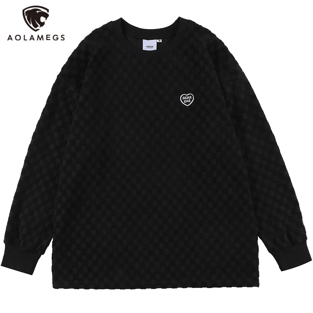 

Aolamegs мужской минималистичный Однотонный свитер оверсайз в клетку простой Повседневный пуловер высшего качества для пары Весенняя уличная ...