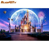 ruopoty blue castle landscape oil paint by numbers for adults 60x75cm frame diy gift modern home decoration wall art oil paints