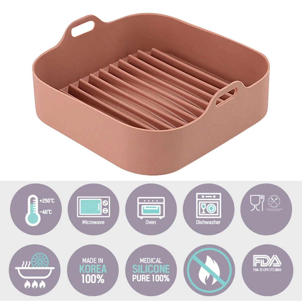 

Silicone Air Fryer Pot Oven Basket Fried Chicken Pizza Baking Washable Replacement Pan Household Kitchen Cake Food Accessories