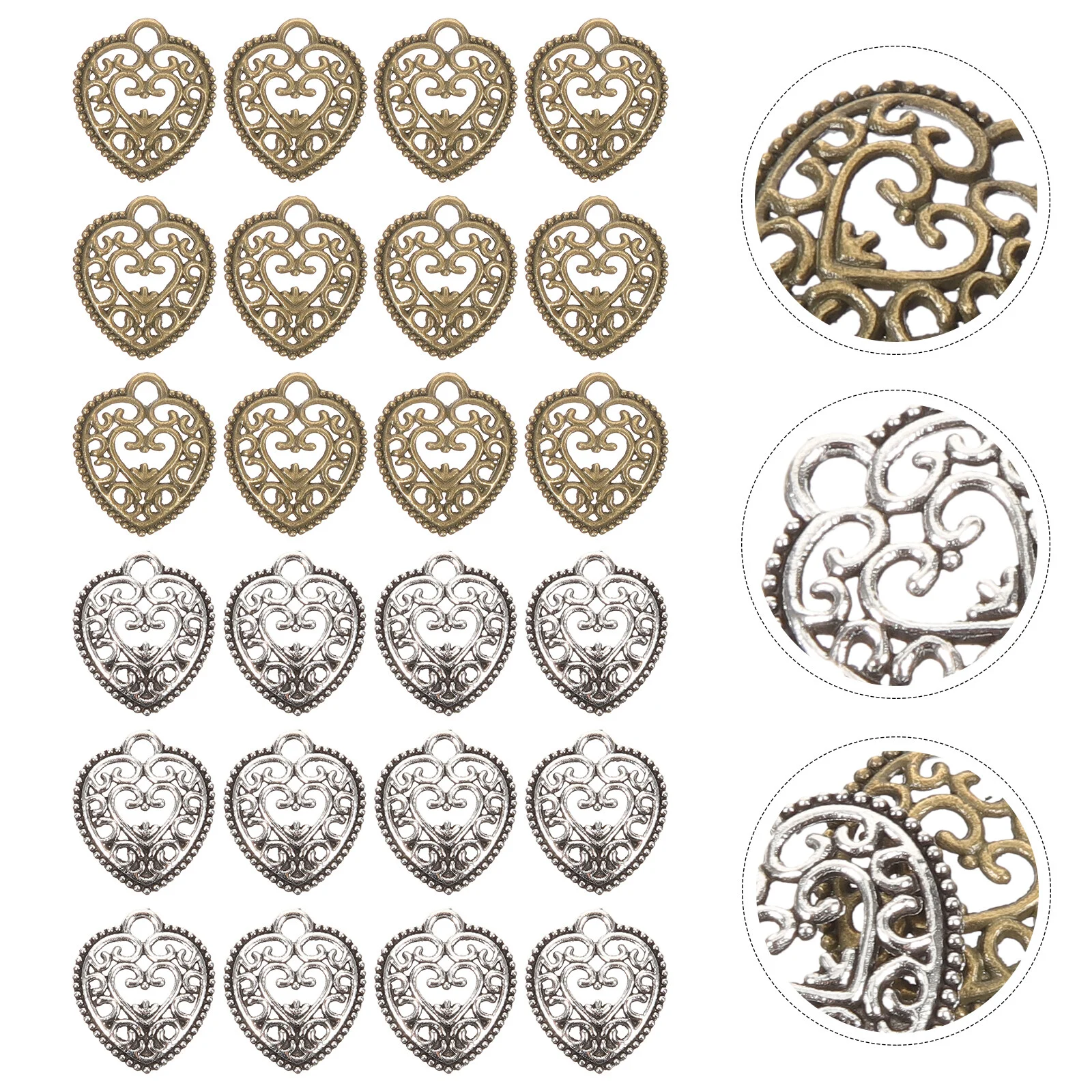 

100 Pcs Small Charms For Jewelry Heart Vintage Accessories Keychain Pendant Hollow Necklace