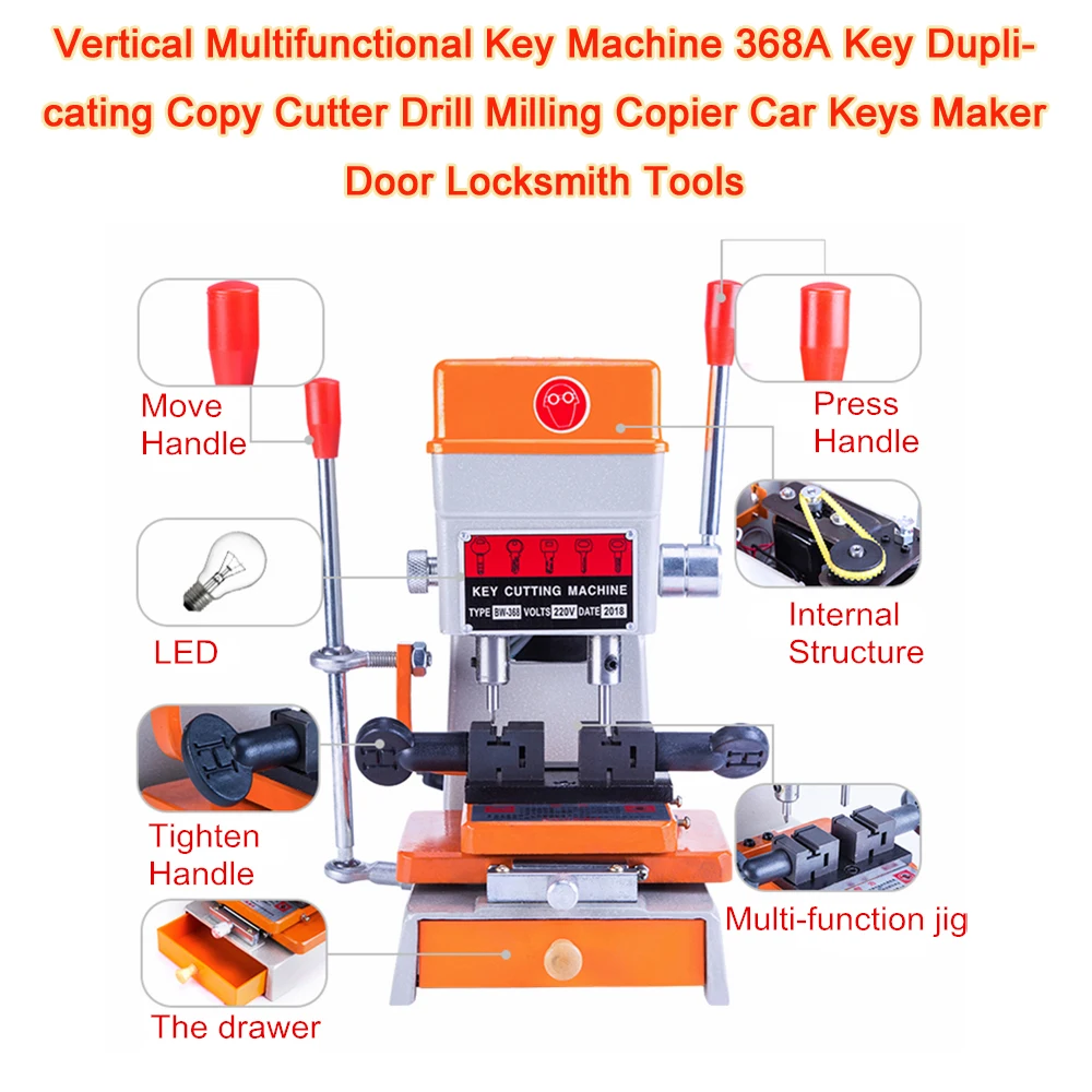 

Vertical Multifunctional Key Machine 368A Key Duplicating Copy Cutter Drill Milling Copier Car Keys Maker Door Locksmith Tools