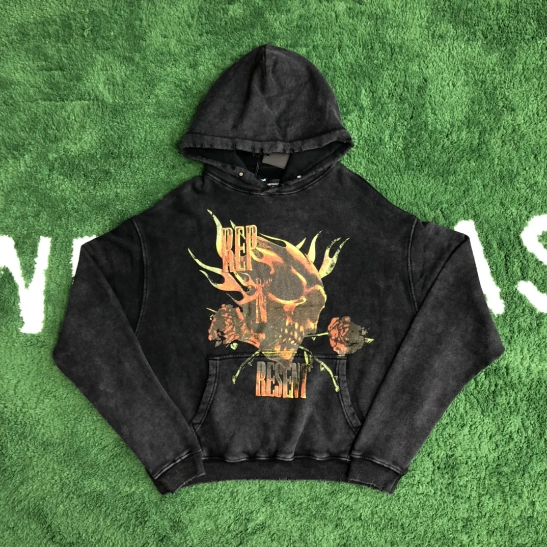 

New REPRESENT Hoodies Men Women 1:1 High Quality UK TOUR 1987 Represent Sweatshirt Vintage Tops Poster Graphic Print Pullover
