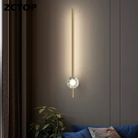 led wall lamp modern all copper long wall light for home living room study aisle background deco wall sconce simple bedroom lamp