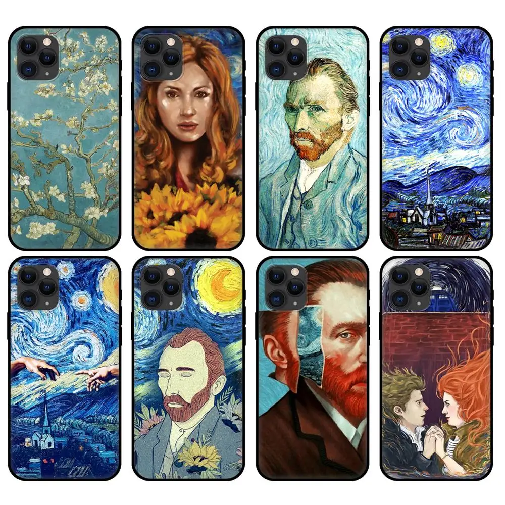 

Black tpu case for iphone 5 5s se 2020 6 6s 7 8 plus x 10 XR XS 11 12 mini pro MAX back cover Van Gogh's Art
