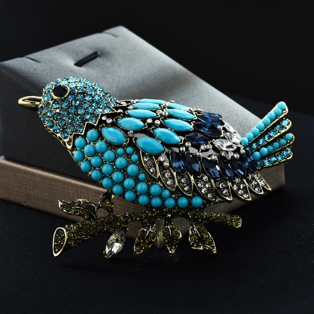 Большой кристалл камень Птица на ветке для женщин шпильки ювелирные изделия