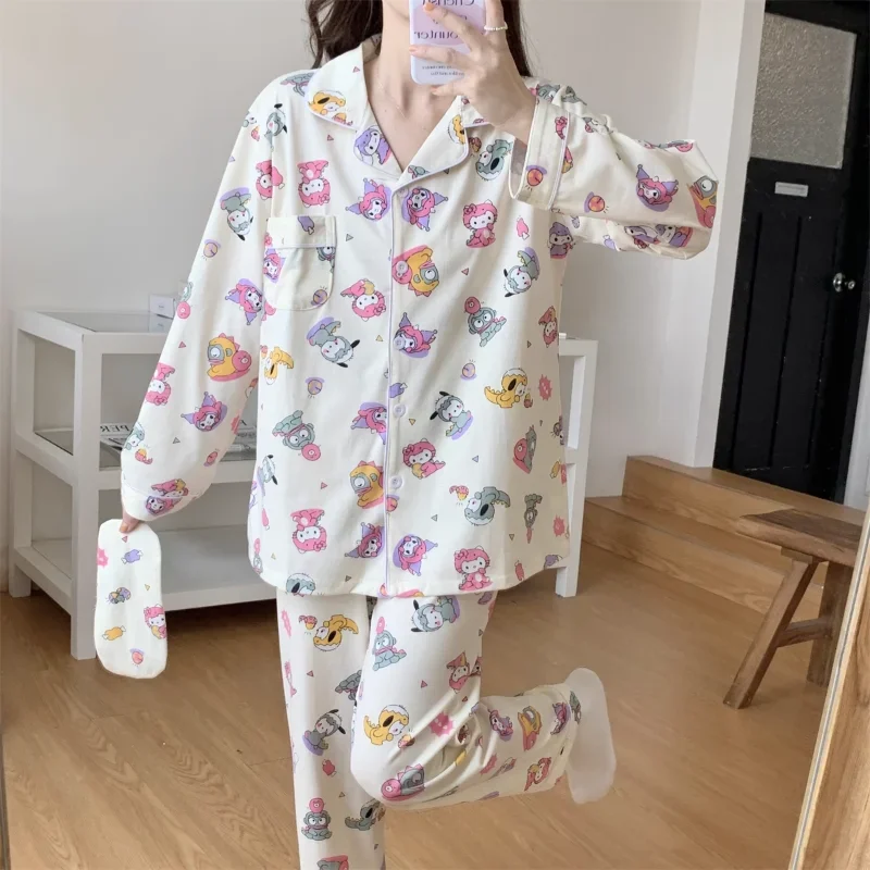 Пижама Kulomi Осенняя из чистого хлопка с длинными рукавами и мультяшным принтом