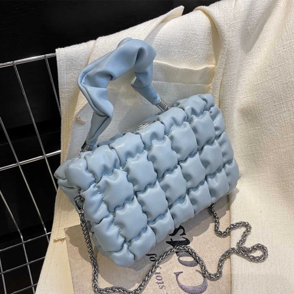 

Spring 2022 Designer Fashion Women's Shoulder Messenger Bags PU Leather Square Crinkled Chain Handbag Luxury Brand Crossbody Bag