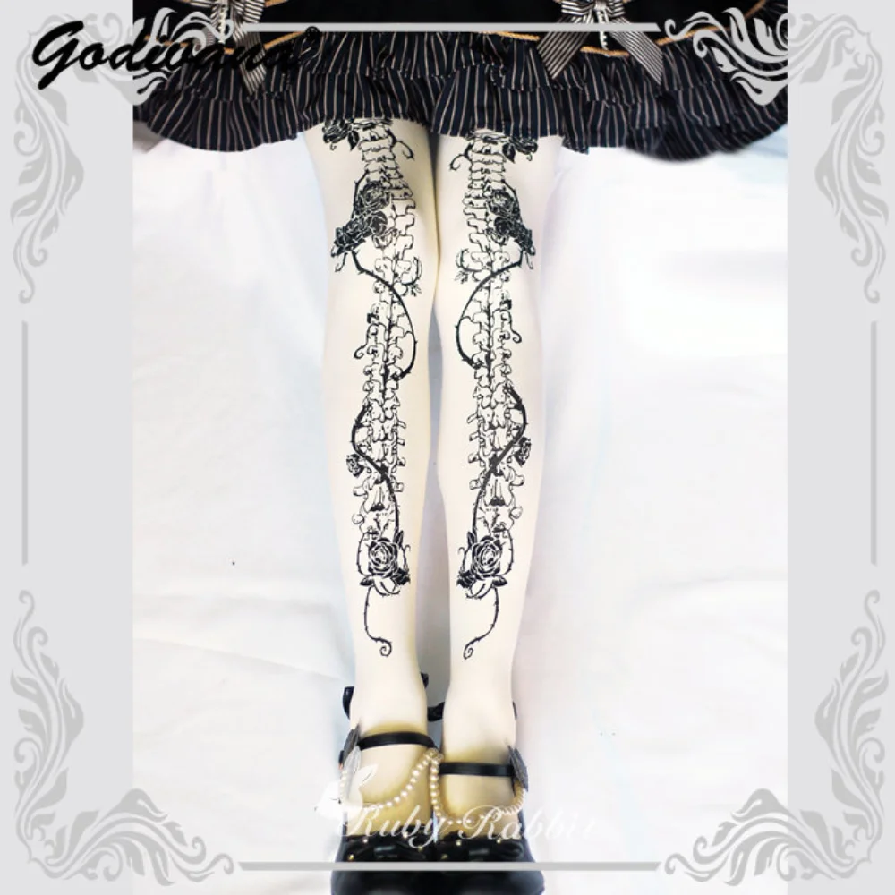 Lolita Printing Pantyhose Stockings Female White Halloween Cosplay Tights Pantyhose Women's Gothic Bottoms Sexy Long Stockings