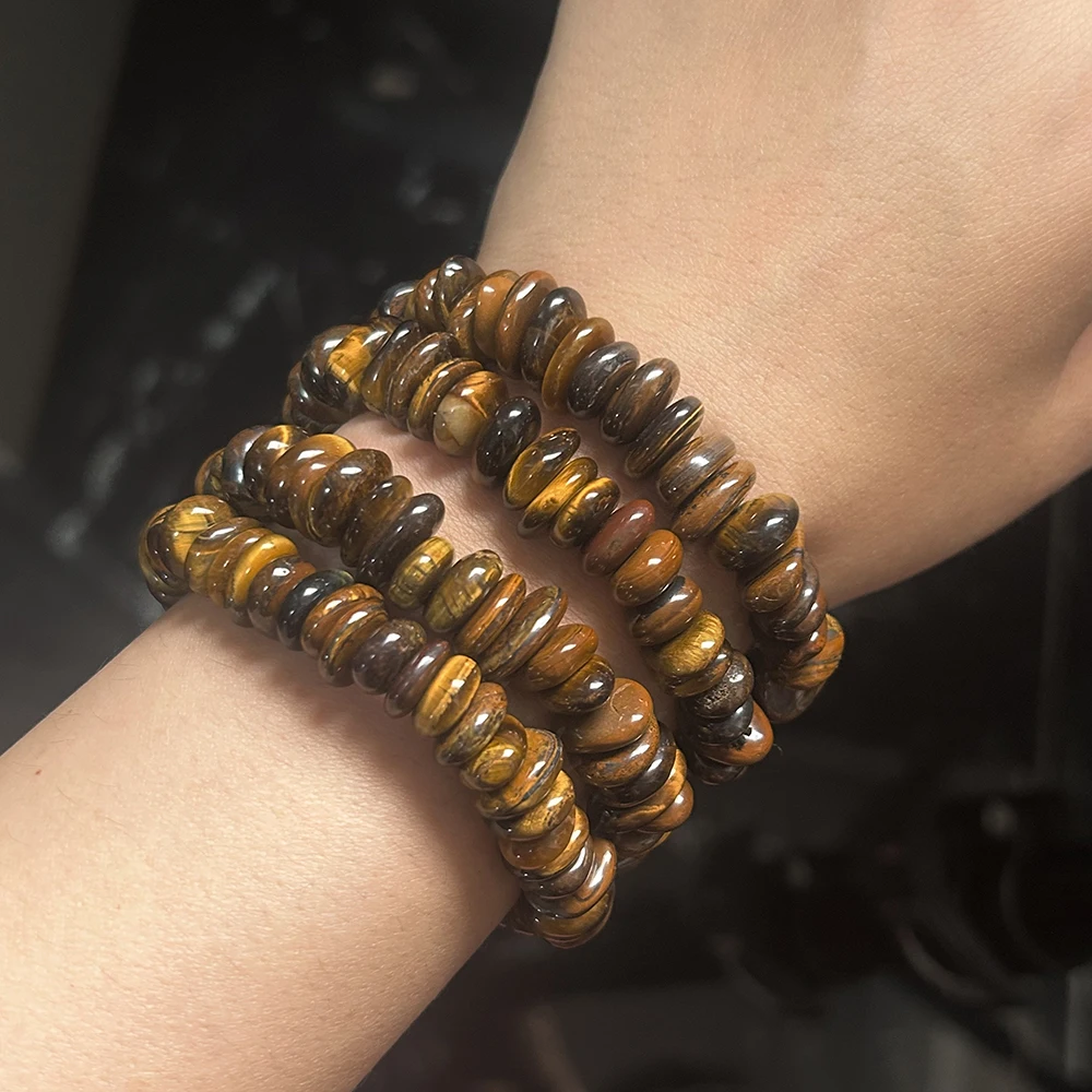 Натуральный желтый браслет с тигровым глазом нерегулярные бусины-рондели размер