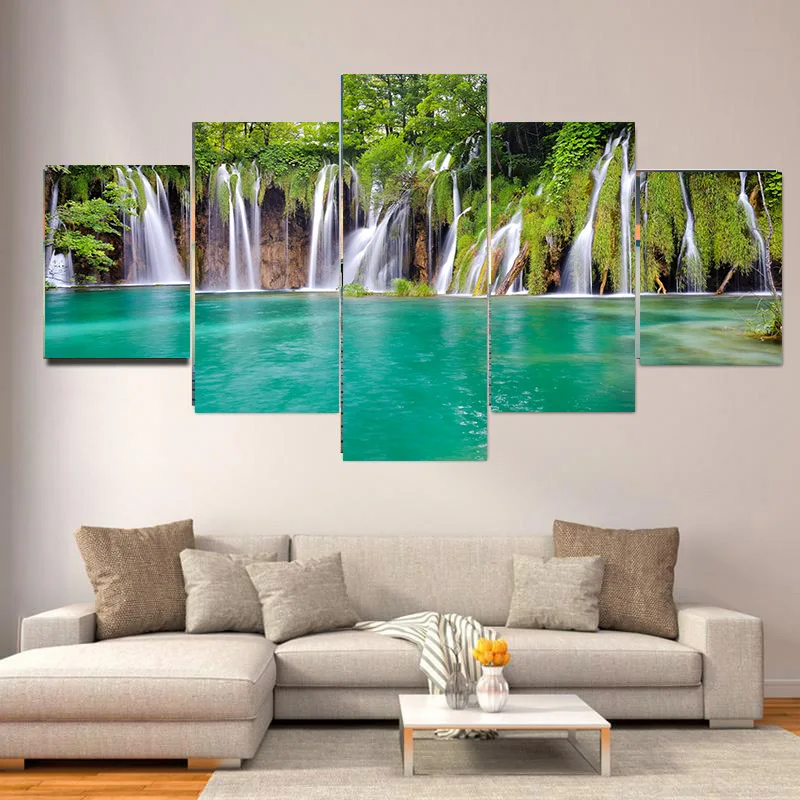 

5 панелей, пейзаж, водопад, Лес, дерево, холст, живопись, постеры и принты, настенные художественные картины, гостиная, домашний декор, без рам...