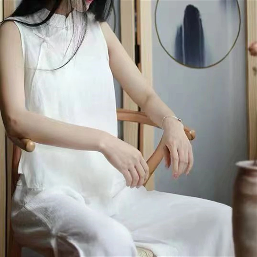 Китайская традиционная одежда для женщин жилет ханьфу льняной хлопковый топ без