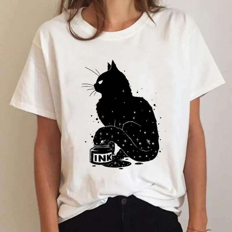 

Clothes Ladies Cat Watercolor 90s Fashion Clothing T-shirt Summer Tee Women Graphic T Shirt Short Sleeve Cartoon Female Top