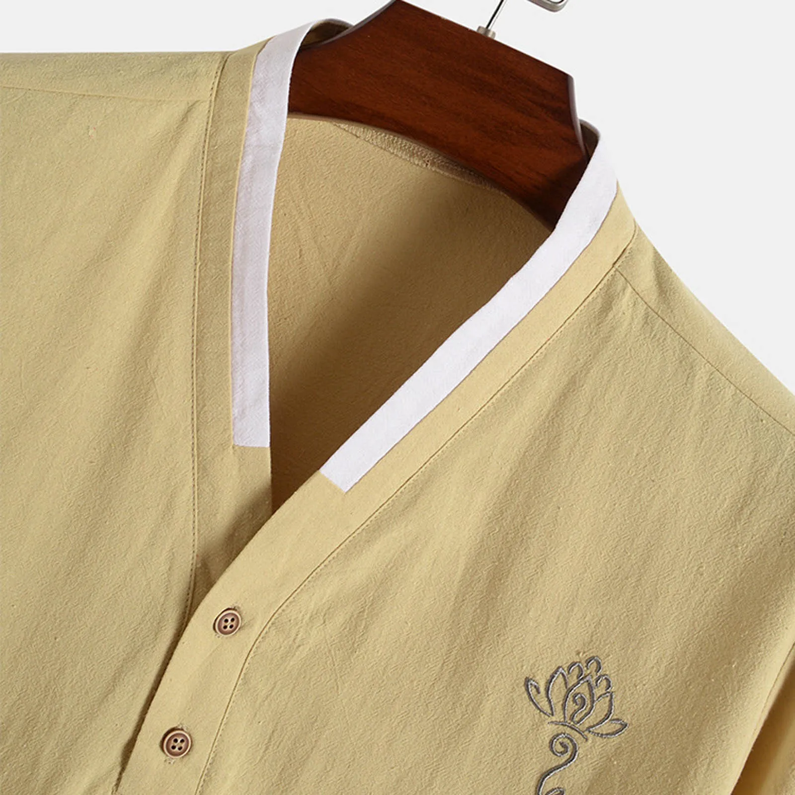 Men Soft Top Shirts Cotton Linen Summer Casual Button V Neck Printed Short Sleeves Pullover Casual Top Baggy Button Blouses