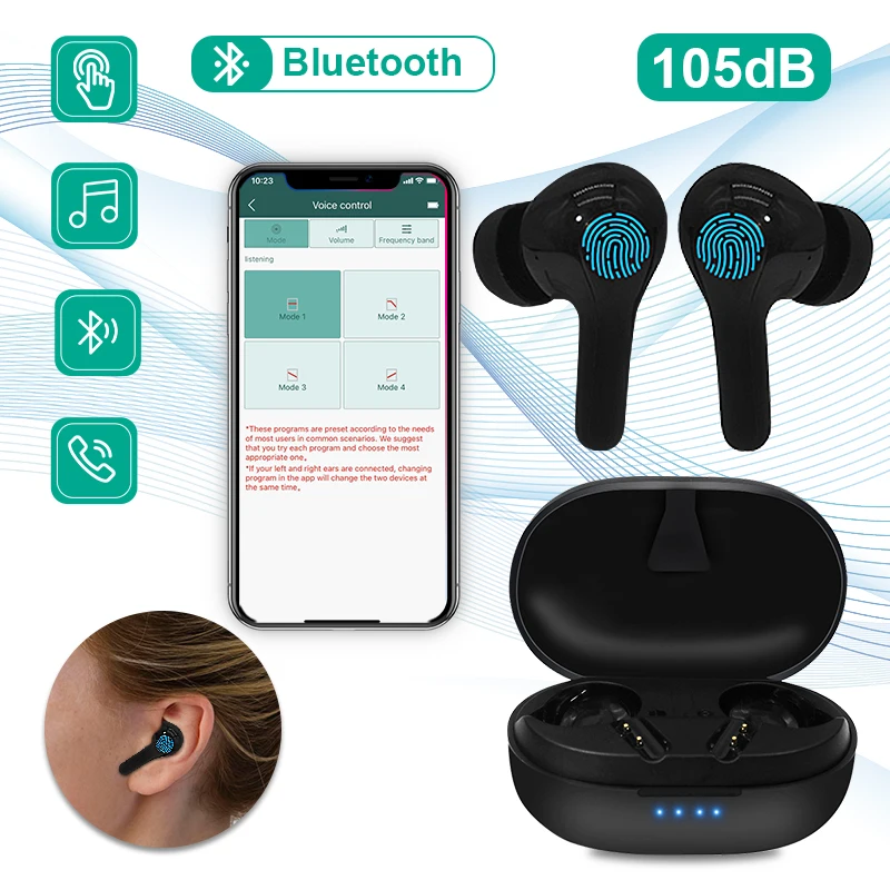 Rechargeable Hearing Aid Invisible Bluetooth Hearing Aids Wireless Sound Amplifier APP Programmable Digital High Power First Aid