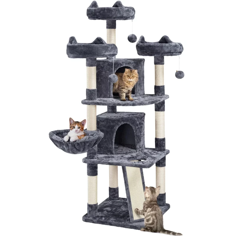 

68.5" Large Cat Tree Tower with Condos, Dark Gray