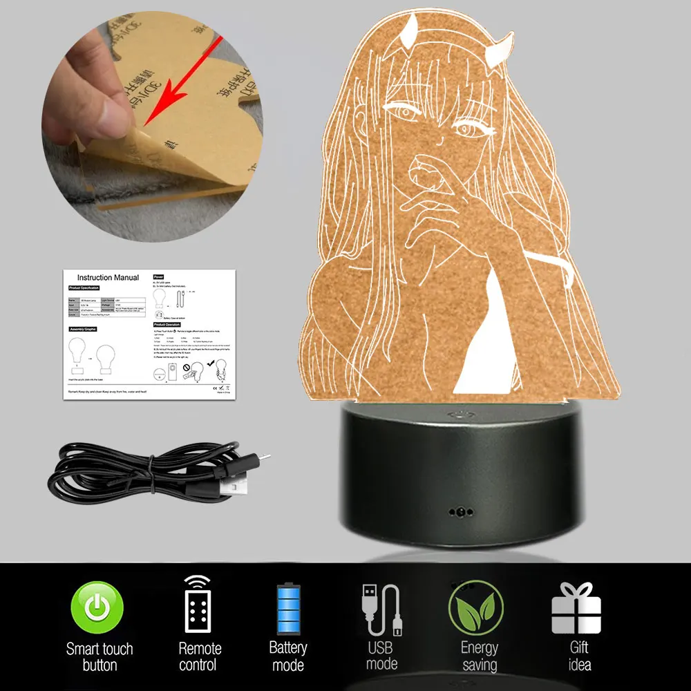 Новейшая аниме ноль два 3d лампа фигурсветильник Дети Девочка Манга подарок