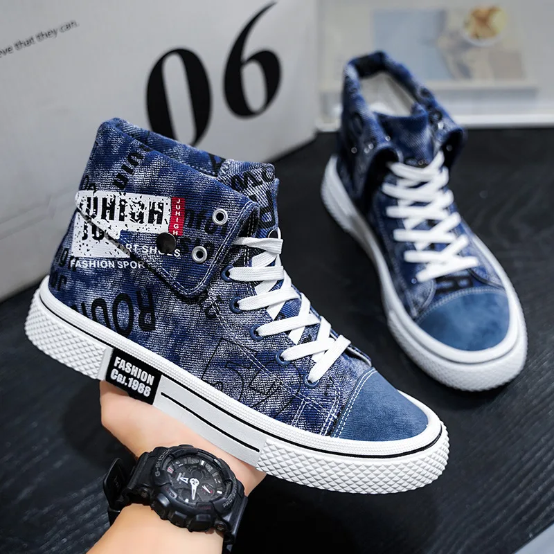 Эспадрильи мужские джинсовые дизайнерские холщовые кроссовки с высоким берцем