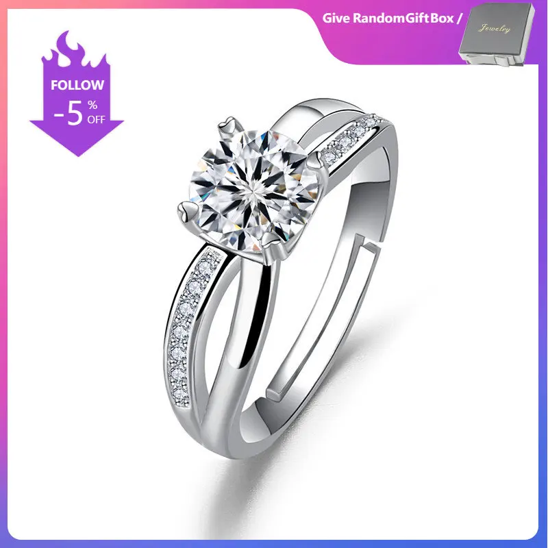

18k White Gold Color D Color Moissanite Opening Ring for Women Wedding 925 Eight Hearts Eight Arrows Diamond Zircon Female Ring
