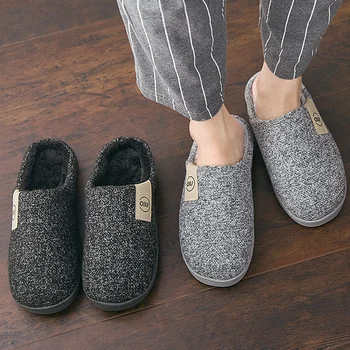 Men Winter Warm Slippers Fur Slippers Men Boys Plush Slipper Cotton Shoes Non-slip Solid Color Home Indoor Casual Slippers 1