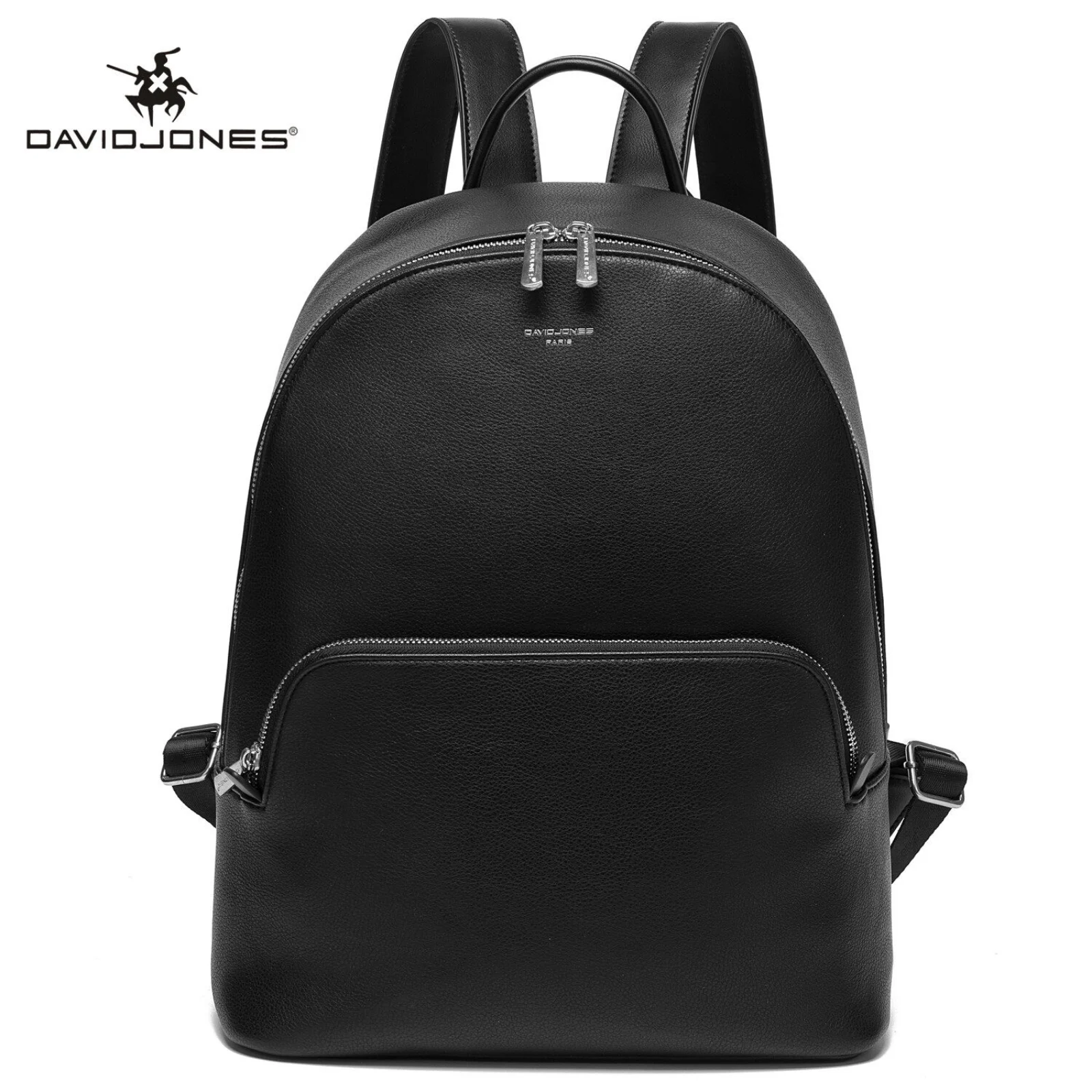 David Jones Fashion Simple And Generous Backpack Black Versatile Daily Commuting Travel High-capacity PU Leather Shoulder Bag