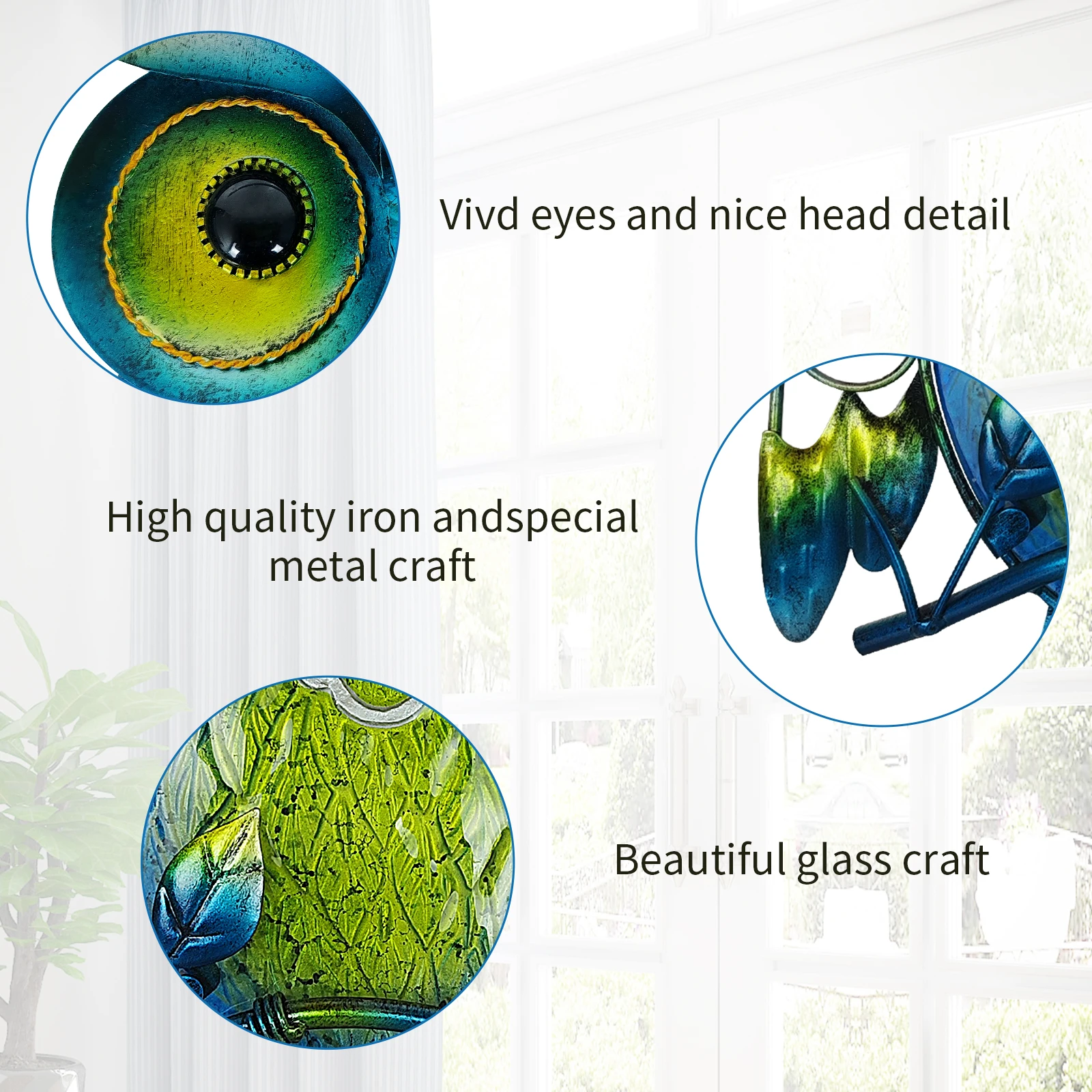 Металлический Настенный Декор Сова - Наружное Настенное Искусство Стеклянный