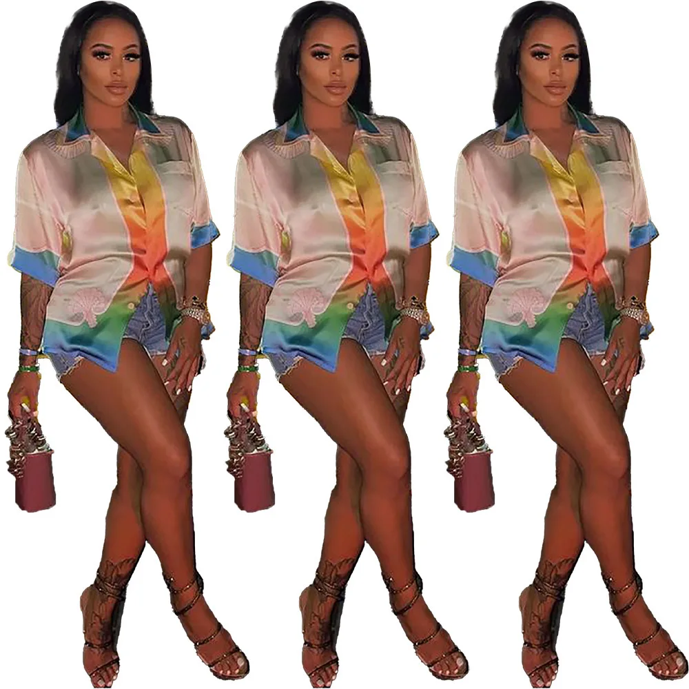 

Short Sleeve Turn Down Collar Shirt High Streetwear Clothes For Women Casual Office Lady Fashion Print Streetwear Outfits