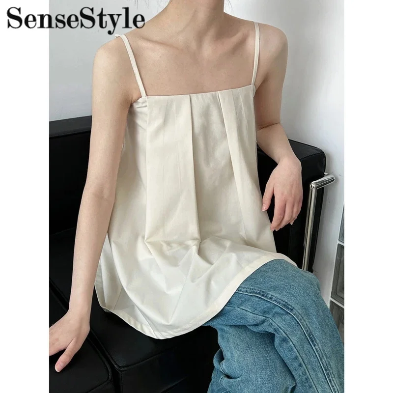 

Summer Solid Color Women Ruched Tank Top Boat Neck Loose Sleeveless A-line Camisole Tops