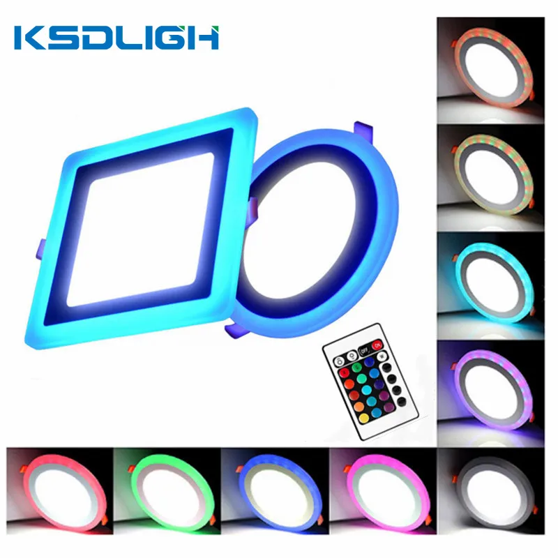 Ultra-thin LED Panel Light Recessed RGB Downlight With Remote Control 6W 9W 24W Round Square Double Color Ceiling Lamp Fixture
