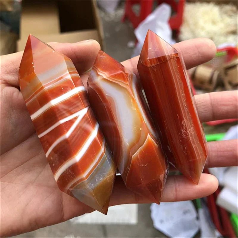 

Natural Red Agate Crystal Hexagonal Double Carnelian Points Wand Meditation Reiki Healing Stone Wicca Diy Crystal Jewelry Gift