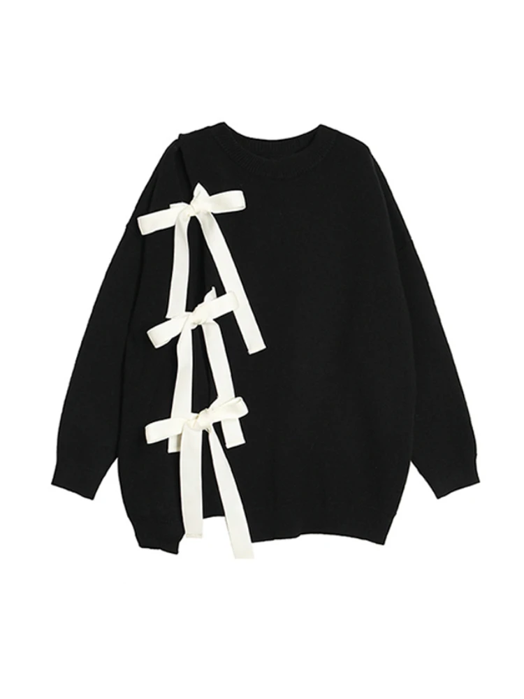 

Женский трикотажный свитер с бантом, однотонный классический винтажный пуловер с длинным рукавом, свободная уличная одежда, Y2K, Осень-зима 2023