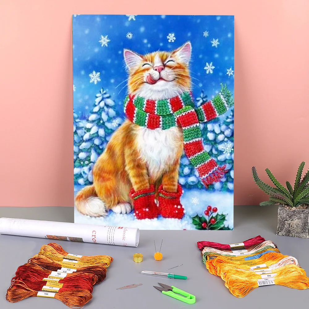 Холст с рисунком кота и животного, 11CT, вышивка крестиком, DMC нитки, ручная роспись, хобби, вязание