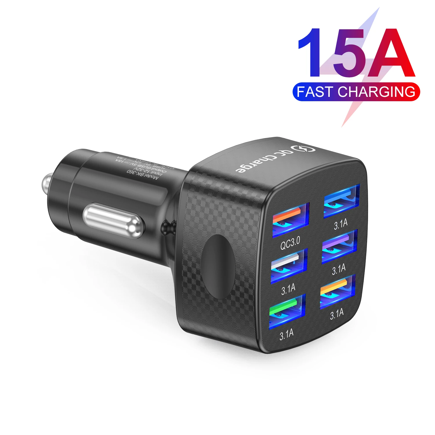 

UKGO 75W Car Charger Quick Charge 3.0 15A 6 Ports USB Charger For iPhone 13 12 Pro Samsung Xiaomi Huawei Mobile Phone Charger