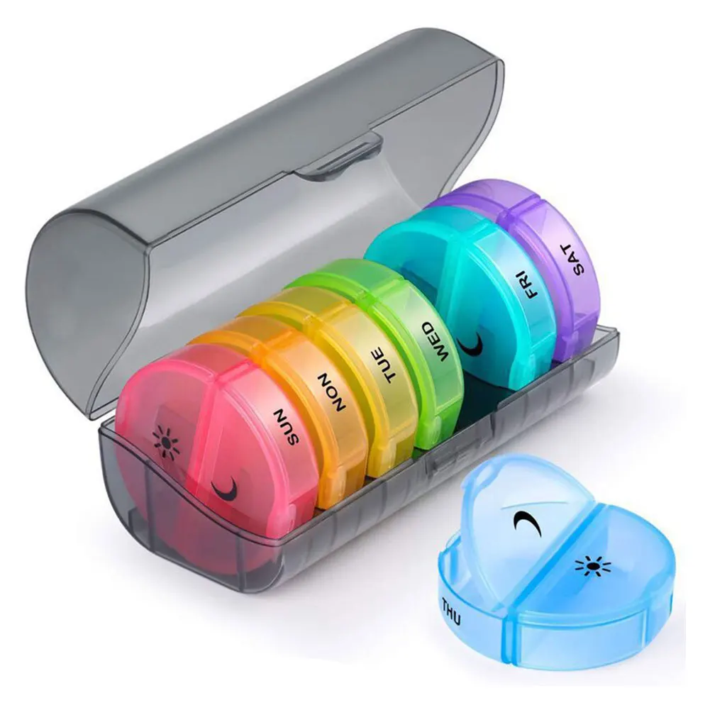 

14 Compartment Pill Dispenser Storage Box with Carrying Case Seal Flip Large Capacity 14/7 Pill Storage Storage Box