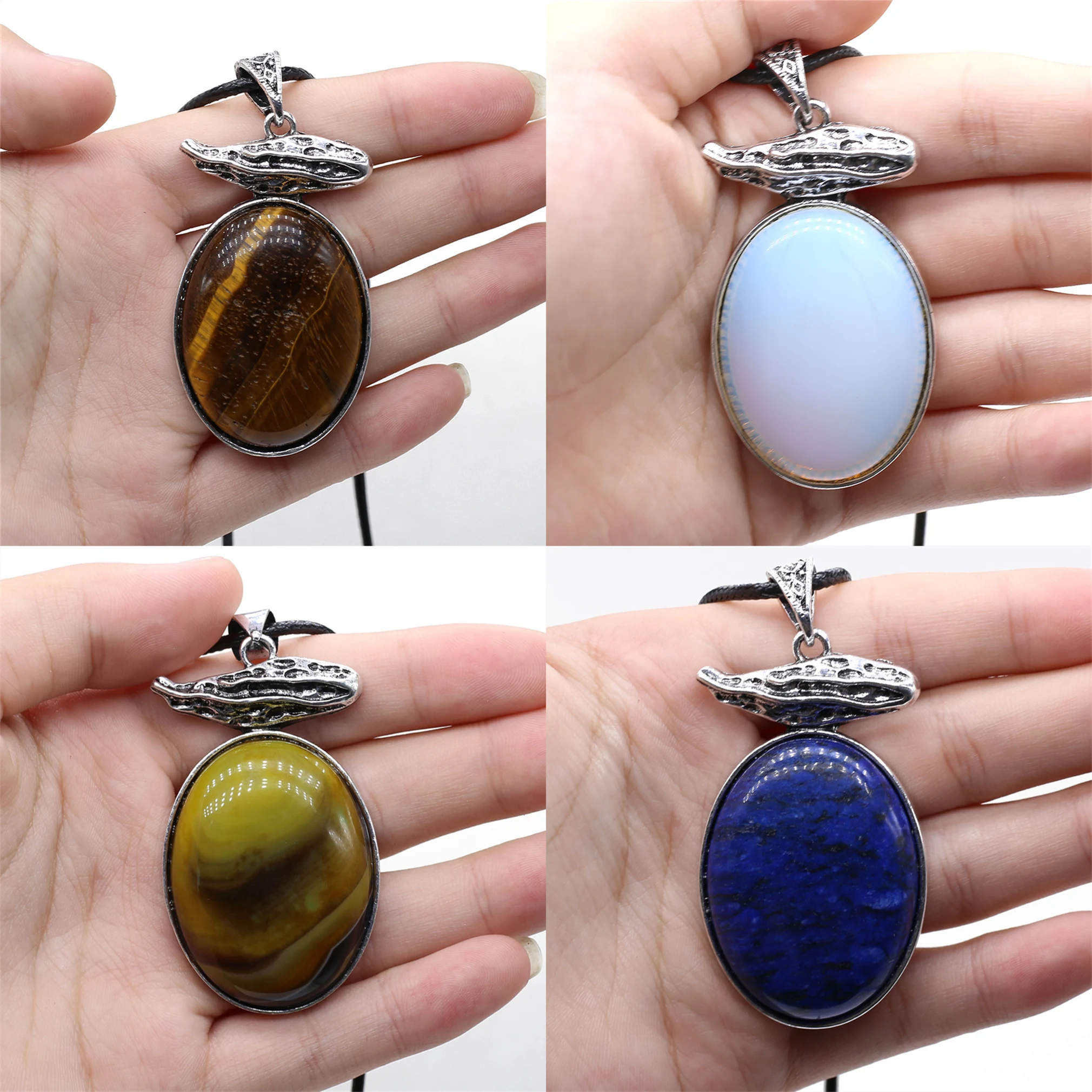 

Natural Stone Pendant Necklace Abalone Shell Blue Turquoise Long Rope Chains Crystals Charms Necklaces For Women Jewelry