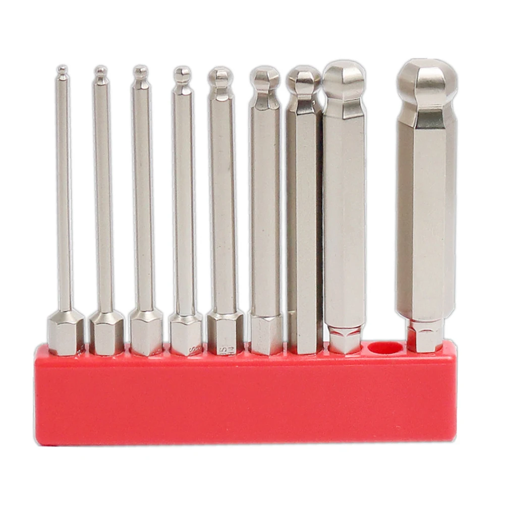 

9PCS H1.5-H10 Ball End Hex Screwdriver Bits Set With Holder Base Metric Allen Hex Bit Hand Tools Magnetic Ball Head Driver Bits