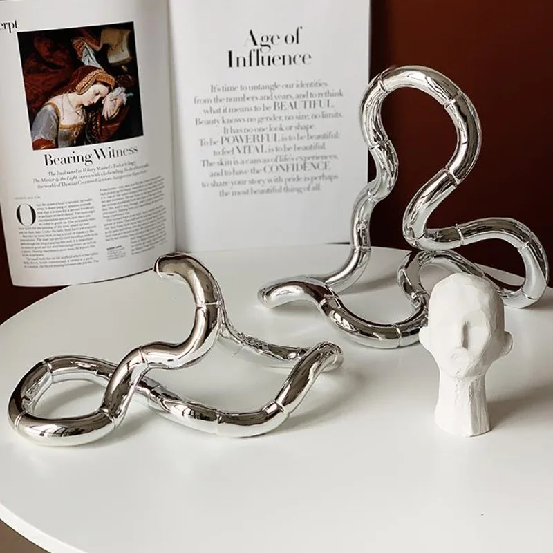 

Modern Silver Abstract Curve Line Sculpture Modeling Design Minimalist Home Living Room Office Hotel Desktop Art Layout