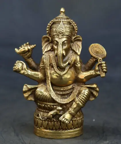 

4.7"Tibet Tibetan Buddhism Bronze 4 Arms Ganesh Lord Ganesha Elephant God Statue